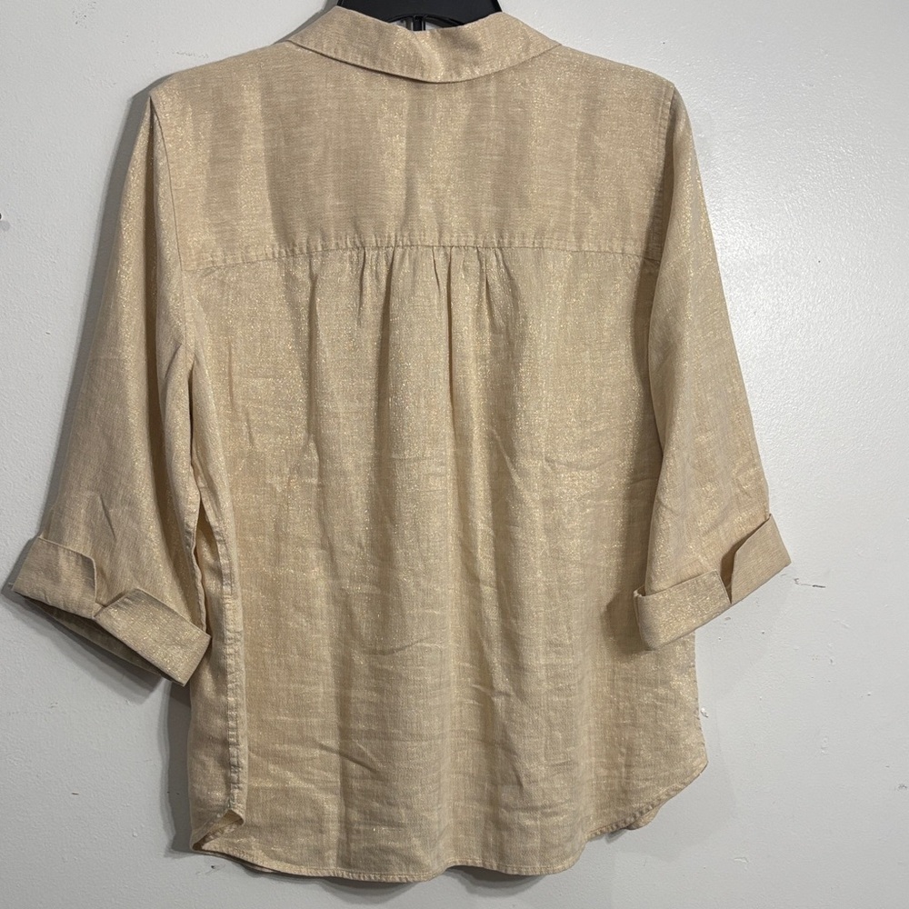 Chico's Light Beige with Gold Shimmer Button-Front Top - Picture 4 of 5